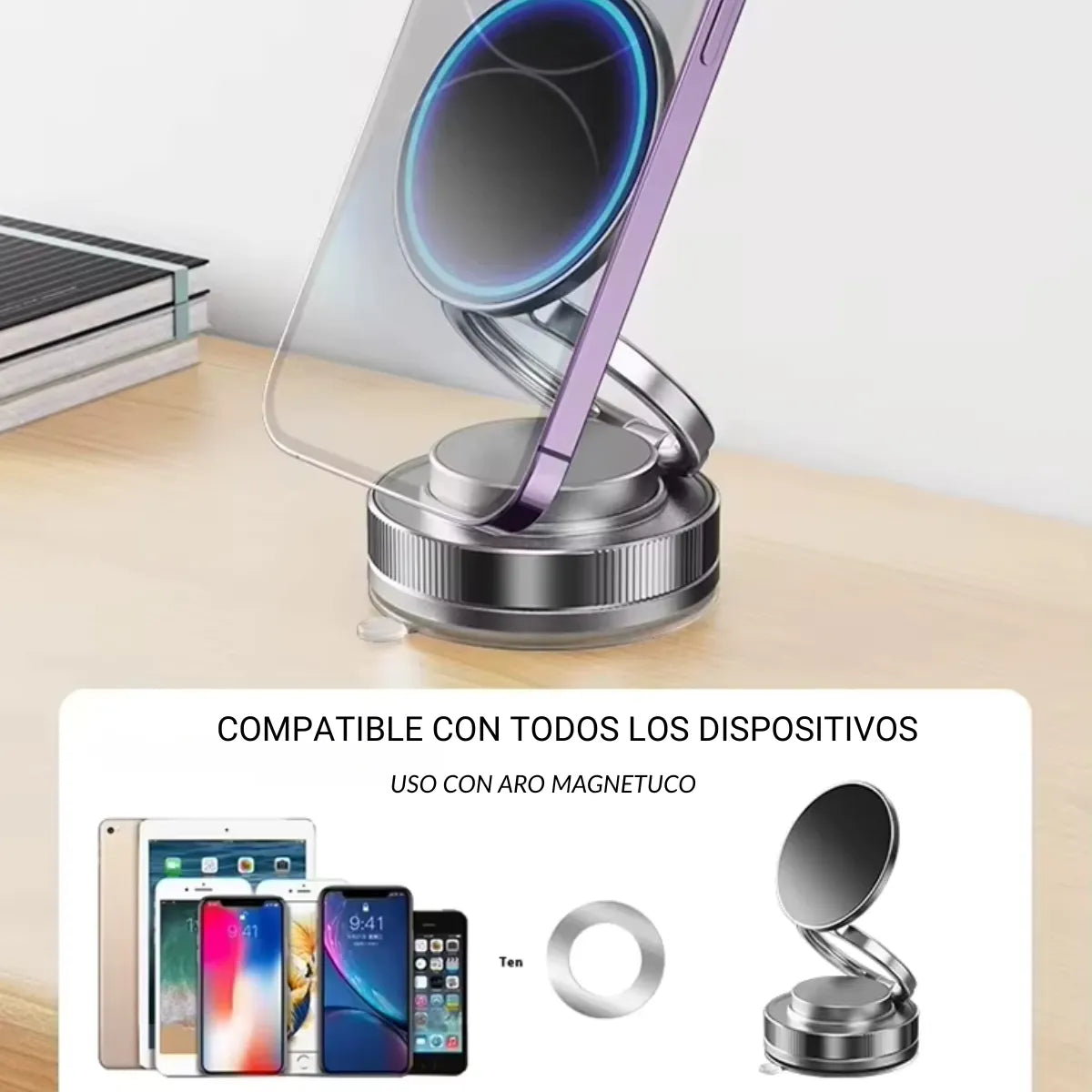 Soporte Magnético Retráctil y Giratorio 360° para Teléfono
