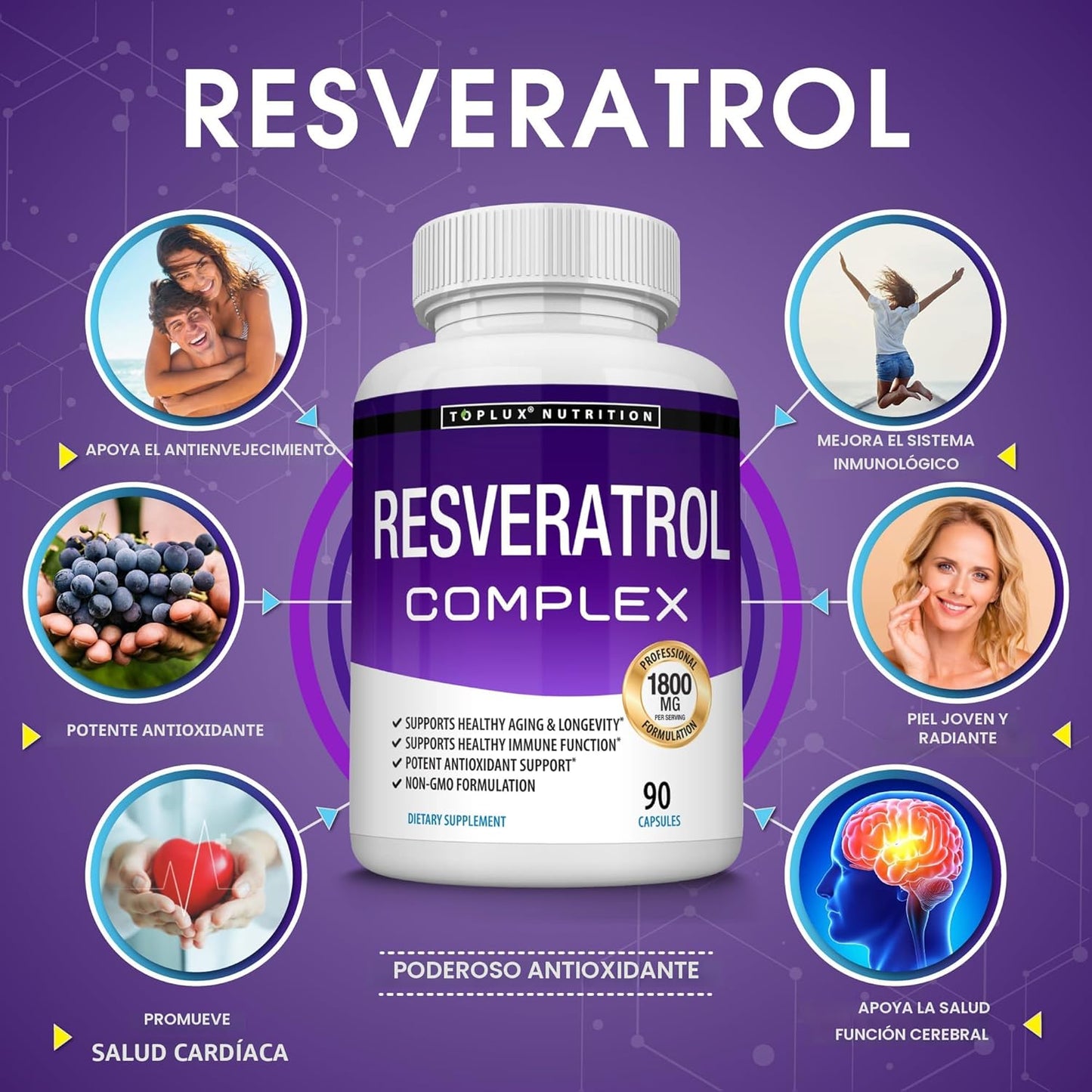Resveratrol Red Wine Plus 100 Capsulas 1600 Mg