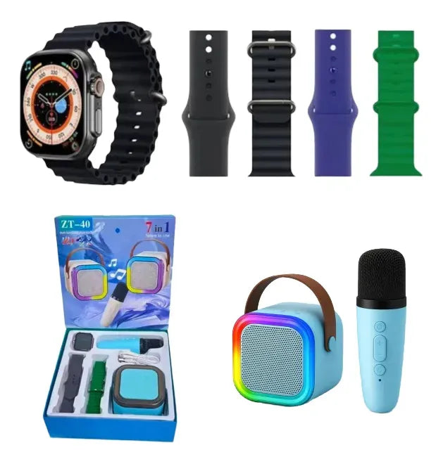 Kit 7 En 1 Parlante Y Smartwatch C/4 Mallas